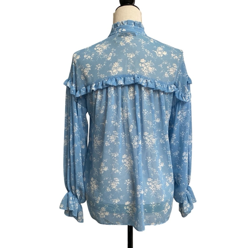 Zara Blue Floral Ruffle Button Front Blouse Size S - Picture 12 of 16